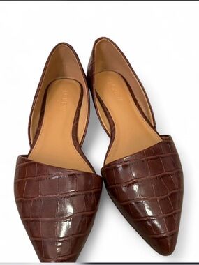 J. Crew Brown Croc-Embossed Pointed D'Orsay Flats